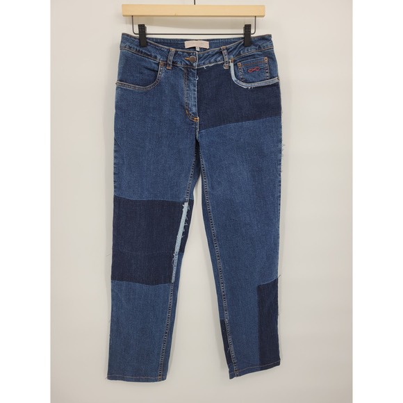 Preen Line XS Patchwork Straight Leg Ankle Jeans Pants Blue Unique - Picture 1 of 11